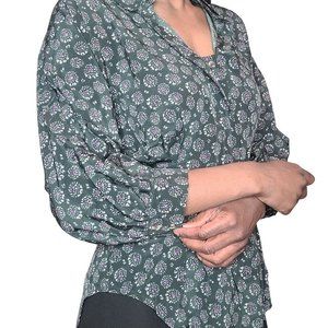 Line & Dot Floral Button Down Blouse